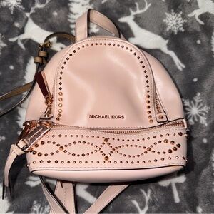Michael Kors Mini Rhea Pink Gold Studded Backpack
